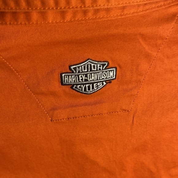 Harley Davidson Orange Women’s Short Sleeve Button Up Shirt with Logos Size M/L - Picture 13 of 15